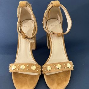Maje  Faria Camel Beige Suede Studded Heeled Sandals